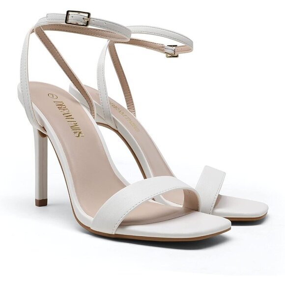 Women White High Stilettos Open Square Toe Ankle Strap Heel Sexy Comfort Strappy - Picture 2 of 8